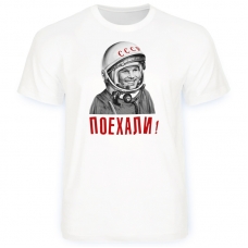 Futbolka "Gagarin. Poekhali!" (CHernaya,belaya)