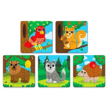 Puzzle. Derevyannye pazly. Lesnye zhivotnye/45/10х10