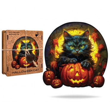 Pazl derevyannyj. Hellouin kot. Halloween-cat/22x22/100