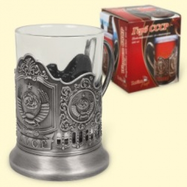 Подстаканник "Герб СССР" серебро, бронза (со стаканом 200 мл)